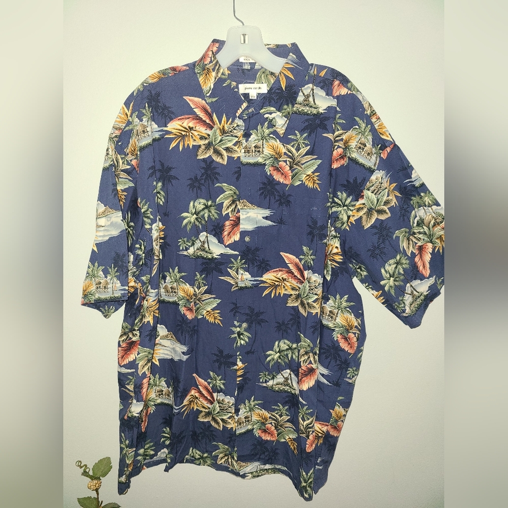 Pierre Cardin Hawaiian Beach Shirt Size 2XLT Tropical Casual 100% cotton
